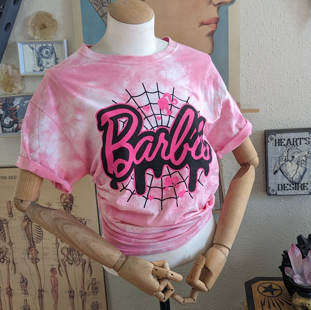 Pink Tye Dye Barbie Spooky Spider Web Shirt